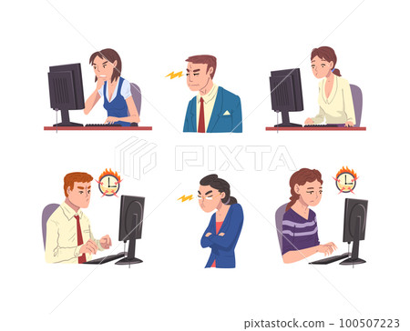 Man and Woman Office Worker Failed with Deadline Staying Late at Workplace and Angry Chief Vector Set Man and Woman Office Worker Failed with Deadline Staying Late at Workplace and Angry Chief Vector Set 100507223