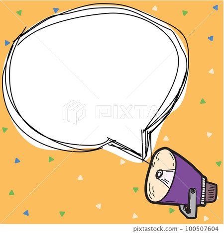 Megaphone presenting important information and brand new agenda. Big white speech bubble for text on bright colored background. Vector drawing illustration. 100507604