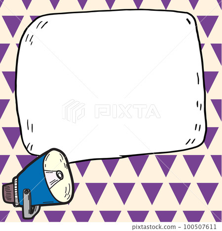 Megaphone presenting important information and brand new agenda. Big white speech bubble for text on bright colored background. Vector drawing illustration. 100507611