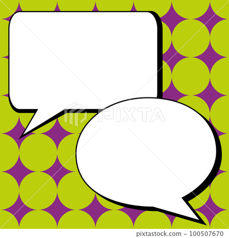 Two big white empty speech bubbles for text. Square and oval dialog boxes on bright colored background. Comic funny style cartoon. Vector illustration. Two big white empty speech bubbles for text. Square and oval dialog boxes on bright colored background. Comic funny style cartoon. Vector illustration. 100507670