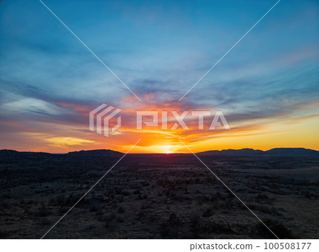 Sunset landscape of Wichita Mountains National Wildlife Refuge 100508177