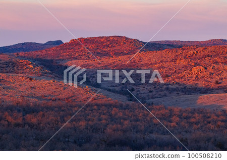 Sunset landscape of Wichita Mountains National Wildlife Refuge 100508210