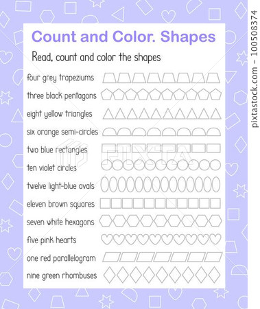 How many geometry shapes count and color game for kids forms and colors topical vocabulary vector illustration, educational puzzle, printable worksheet for leisure or study game, teachers resources How many geometry shapes count and color game for kids forms and colors topical vocabulary vector illustration, educational puzzle, printable worksheet for leisure or study game, teachers resources 100508374