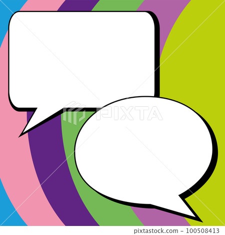Two big white empty speech bubbles for text. Square and oval dialog boxes on bright colored background. Comic funny style cartoon. Vector illustration. 100508413