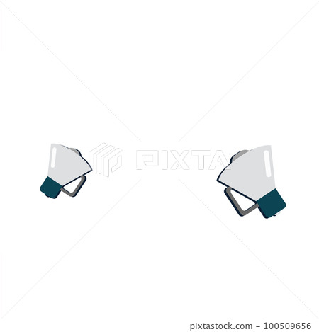 Pair Of Large Megaphone Drawing Making Wonderful New Announcement In A Chat Cloud. Big Bullhorns Drawing Producing Amazing Late Advertisement With Blank Smoke. 100509656