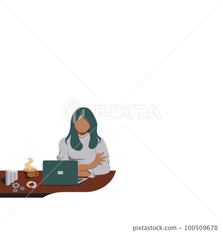 Laptop with important information on the screen. Man typing main message. People whatching on monitor. Single bright colored object on white background. 100509678