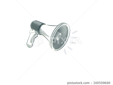 Illustration Of A Loud Megaphone Making New Wonderful Announcement To The Public. Strong Sound Bullhorn Drawing Producing Old Amazing Advertisements For Everyone. 100509680