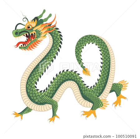 Traditional green chinese dragon. Zodiac sign. Vector illustration. 100510091