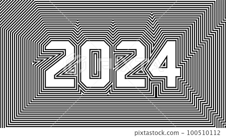 2024 New Year card. Geometric Black and white optical illusion calendar header. 100510112