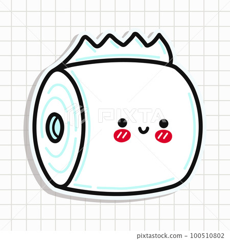 Cute toilet paper sticker. Vector hand drawn cartoon kawaii character illustration icon. Isolated on blue background. Toilet paper character concept Cute toilet paper sticker. Vector hand drawn cartoon kawaii character illustration icon. Isolated on blue background. Toilet paper character concept 100510802