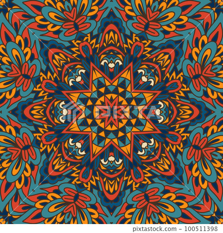 Vector seamless pattern doodle art mandala. Ethnic design with colorful ornament. 100511398