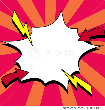 Comic Speech Bubble With Copy Space And Colorful Doodles. Design Of Empty Template In Explosion Framework Representing Social Media Messaging And Connecting. 100511970