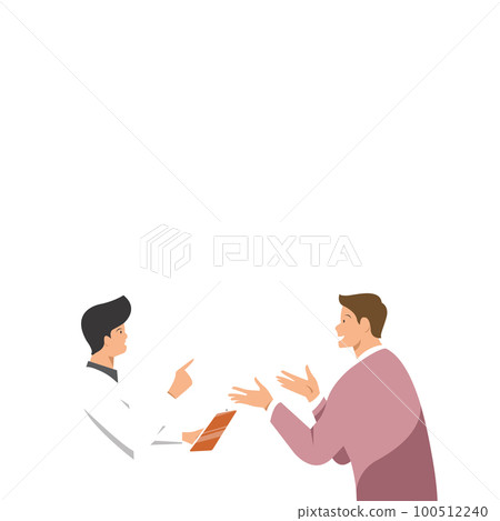 People talking about important things. Colleagues discussing agenda and brand new information. Single object without background. Bright color vector image. People talking about important things. Colleagues discussing agenda and brand new information. Single object without background. Bright color vector image. 100512240