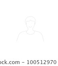 Outline drawing of a smiling young man on blank background. Abstract vector line drawing of a man in casual clothing. 100512970