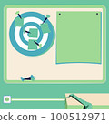 Vector illustration with school whiteboard. Papers contain brand new important information and agenda. Bright colored background. Dartboard hanging on the wall. 100512971