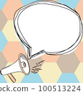 Megaphone presenting important information and brand new agenda. Big white speech bubble for text on bright colored background. Vector drawing illustration. 100513224