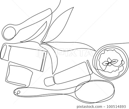 Skin care concept. Landing page template. Morning routine. Bath time. Organic products for scrubbing and body skin care with natural herbal skin care products, top view. Vector illustration Skin care concept. Landing page template. Morning routine. Bath time. Organic products for scrubbing and body skin care with natural herbal skin care products, top view. Vector illustration 100514893