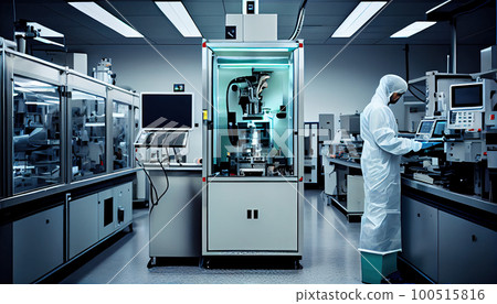 a man in a lab looking at something on the computer screen while wearing a protective suit and white hood over his head a man in a lab looking at something on the computer screen while wearing a protective suit and white hood over his head 100515816