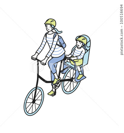 戴頭盔騎自行車的父母和孩子 100516694