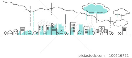 Silhouette illustration material of a simple cityscape in the rain Background illustration Urban landscape Silhouette illustration material of a simple cityscape in the rain Background illustration Urban landscape 100516721