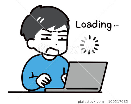 A young man in casual clothes (upper body) frustrated by slow internet A young man in casual clothes (upper body) frustrated by slow internet 100517685