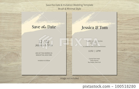 Wedding invitation and save the date card template with smear brush and grey minimalist design. 100518280