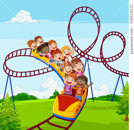 Cartoon little kid play in roller coaster 100519272