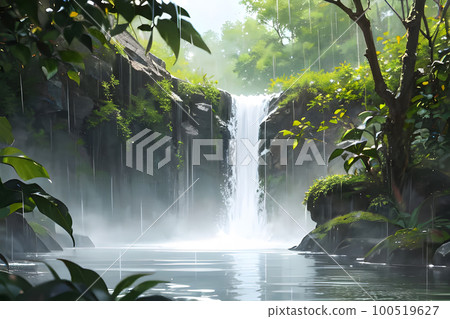 雨林和小瀑布雨季 100519627