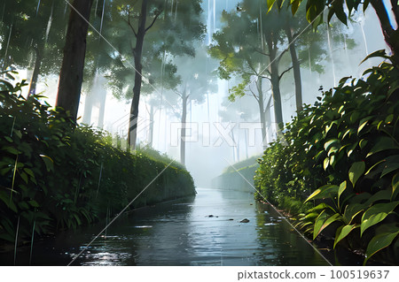 Forest and river on a rainy day Rainy season Forest and river on a rainy day Rainy season 100519637