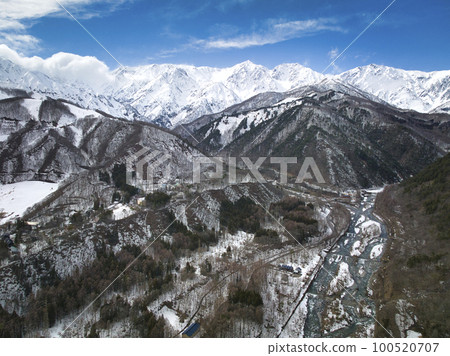 Shirouma Sanzan in majestic early spring, Hakuba Village, Nagano Prefecture (Aerial shot by drone) Shirouma Sanzan in majestic early spring, Hakuba Village, Nagano Prefecture (Aerial shot by drone) 100520707