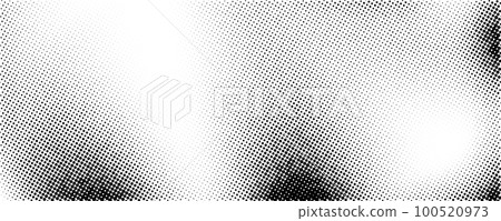 Halftone faded gradient texture. Grunge comic background. White and black sand noise wallpaper. Retro pixilated vector backdrop 100520973