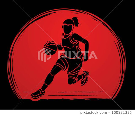 Basketball Female Player Action Cartoon Sport Graphic Vector Basketball Female Player Action Cartoon Sport Graphic Vector 100521355