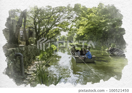 Watercolor style Omihachiman Hachiman moat Omihachiman city, Shiga prefecture 100521450