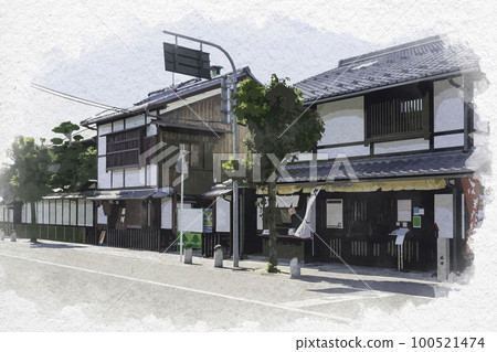 Watercolor style Omihachiman Shops along Hachimanbori Omihachiman City, Shiga Prefecture 100521474