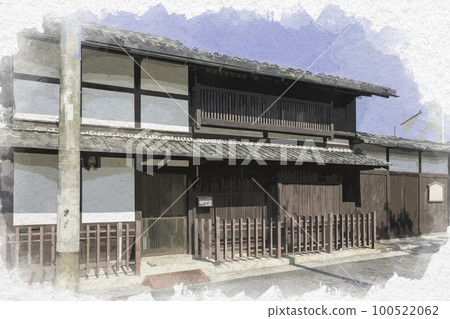 水彩風格滋賀縣近江八幡市近江八幡一新町街 水彩風格滋賀縣近江八幡市近江八幡一新町街 100522062