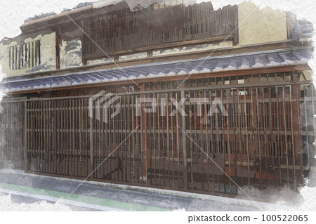 水彩風格滋賀縣近江八幡市近江八幡一新町街 水彩風格滋賀縣近江八幡市近江八幡一新町街 100522065