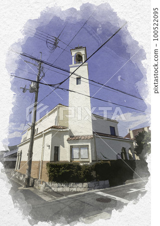 Watercolor style Omihachiman United Church of Christ in Japan Omihachiman Church Omihachiman City, Shiga Prefecture Watercolor style Omihachiman United Church of Christ in Japan Omihachiman Church Omihachiman City, Shiga Prefecture 100522095
