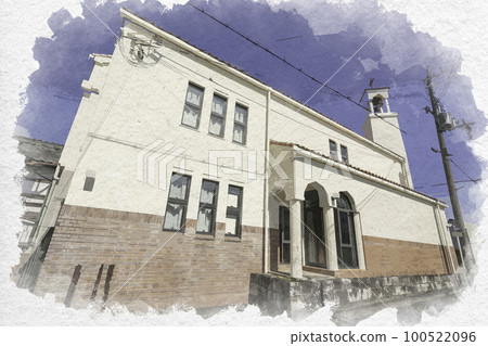 Watercolor style Omihachiman United Church of Christ in Japan Omihachiman Church Omihachiman City, Shiga Prefecture Watercolor style Omihachiman United Church of Christ in Japan Omihachiman Church Omihachiman City, Shiga Prefecture 100522096