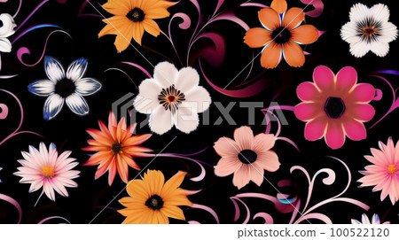 黑色背景，花卉圖案，手寫，插圖，壁紙 100522120
