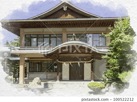 Watercolor-style Taga Taisha shrine office, Taga-cho, Inukami-gun, Shiga Prefecture 100522212