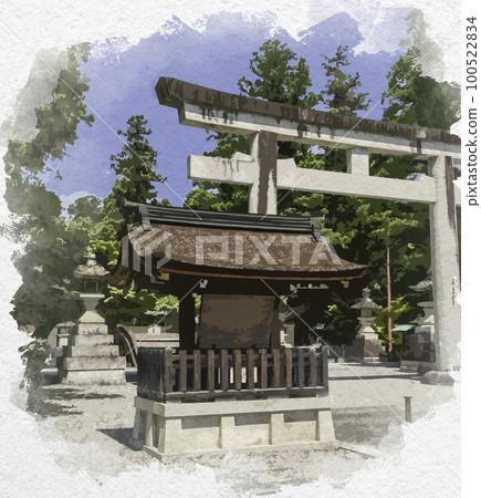 Watercolor-style Torii at Taga Taisha Shrine, Taga Town, Inukami District, Shiga Prefecture 100522834