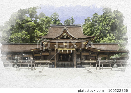 Watercolor-style Taga Taisha Worship Hall, Taga-cho, Inukami-gun, Shiga Prefecture Watercolor-style Taga Taisha Worship Hall, Taga-cho, Inukami-gun, Shiga Prefecture 100522866