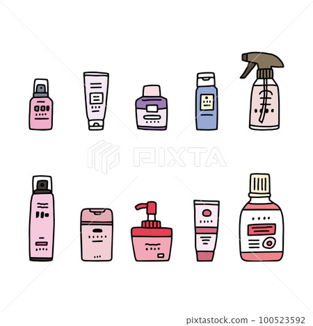 各種化妝品容器插畫組/粉色/紫色 100523592