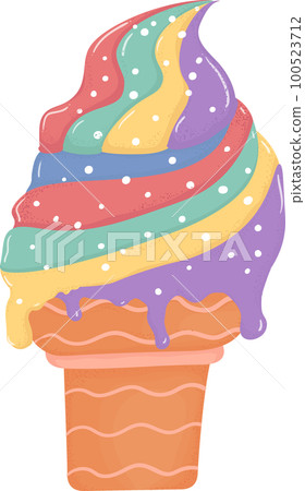 colourful summer fresh fruit juicy ice cream popsicle and waffle cone cartoon hand drawing graphic 100523712