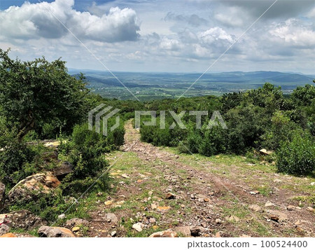 road in the middle of the mountain with blue sky and clouds 100524400