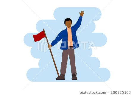 Man ware jecket rais and wave hand isolated flat design diversity. 100525163