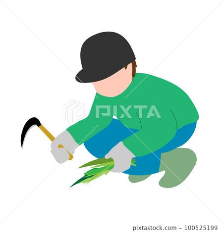 Illustration of a man mowing 100525199
