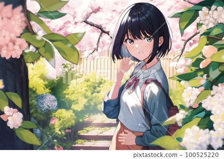 Female student, cherry blossom season, graduation ceremony, entrance season "AI-generated image" 100525220