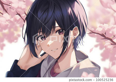 帥哥櫻花季畢業典禮入學季“人工智能生成圖像” 100525236