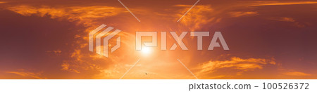 Glowing red orange sunset sky 360-degree panorama in seamless hdr equirectangular format, full zenith for 3D visualization and sky replacement 100526372